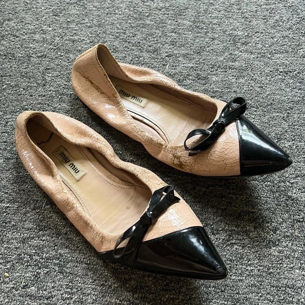 Miu Miu Pink Pointed Ballet Flats, Size 38.5 - image 2